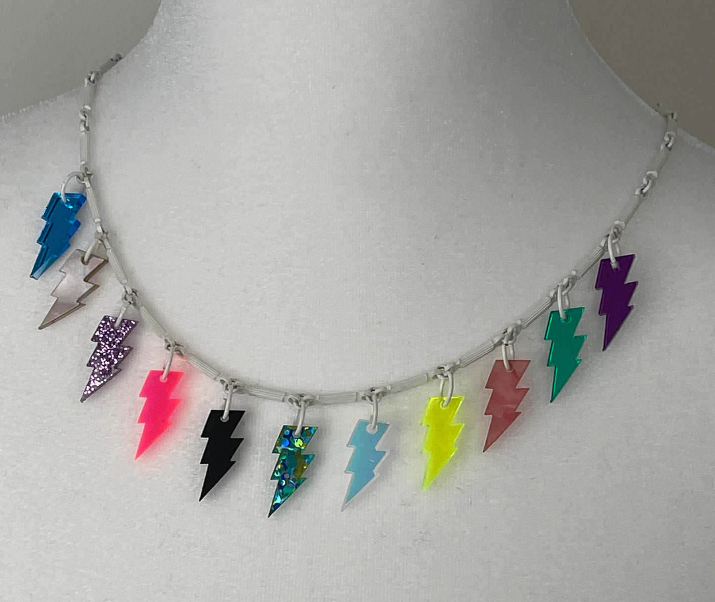 Fantastic Plastic Rainbow Lightening Bolt Necklace - One Of A Kind!