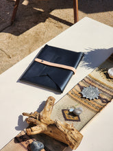 Load image into Gallery viewer, Black Leather Folio With Veg Tan Strap
