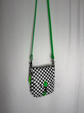 Load image into Gallery viewer, Checkerboard and Neon Green Flap Crossbody Bag
