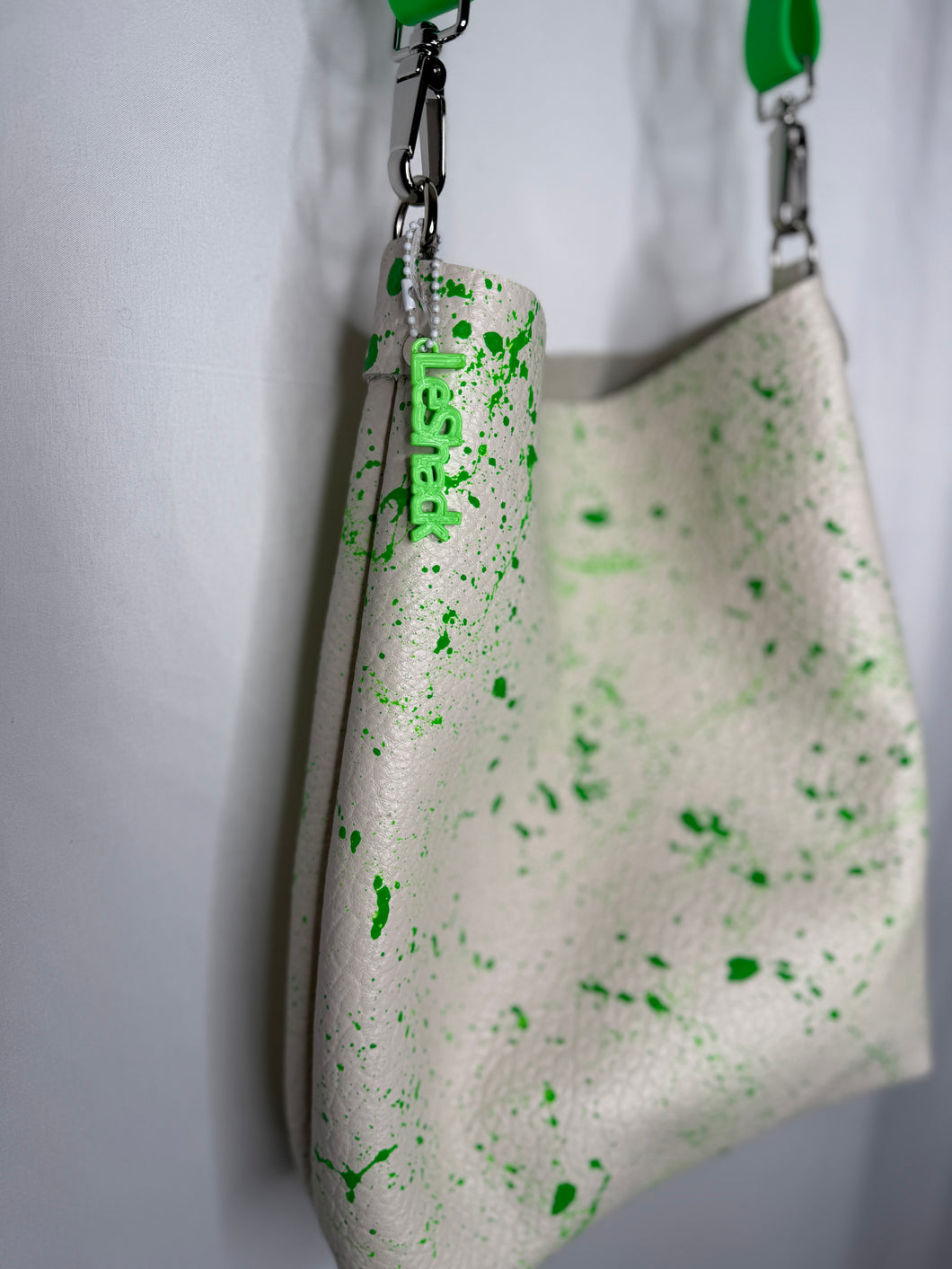 Neon Green Splatter Leather Crossbody Bag