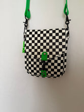 Load image into Gallery viewer, Checkerboard and Neon Green Flap Crossbody Bag
