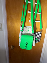 Load image into Gallery viewer, Checkerboard and Neon Green Flap Crossbody Bag
