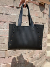 Load image into Gallery viewer, Black Herringbone Embossed Open Top Tote Bag
