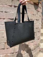 Load image into Gallery viewer, Black Herringbone Embossed Open Top Tote Bag
