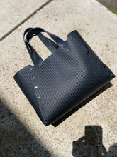 Load image into Gallery viewer, Black Herringbone Embossed Open Top Tote Bag
