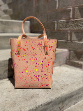 Load image into Gallery viewer, Neon Splatter Veg Tan Open Top Crossbody Tote
