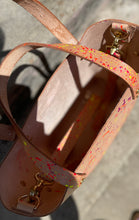 Load image into Gallery viewer, Neon Splatter Veg Tan Open Top Crossbody Tote
