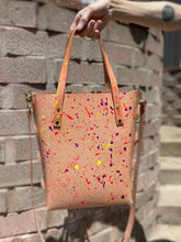 Load image into Gallery viewer, Neon Splatter Veg Tan Open Top Crossbody Tote
