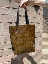 Load image into Gallery viewer, Dark Olive Croc Embossed Open Top Tote Bag
