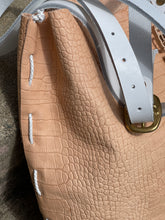 Load image into Gallery viewer, Veg Tan Embossed Crossbody Bag With White Strap
