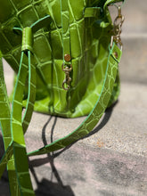 Load image into Gallery viewer, Olive Green Jumbo Croc Embossed Leather Drawstring Crossbody Bucket Bag
