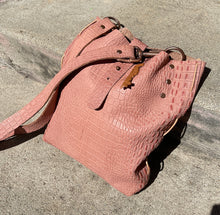 Load image into Gallery viewer, Blush Pink Reptile Embossed Leather Crossbody Bag
