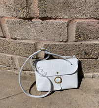 Load image into Gallery viewer, White Embossed Leather Small Crossbody Flap Messenger Bag
