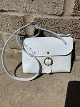 Load image into Gallery viewer, White Embossed Leather Small Crossbody Flap Messenger Bag
