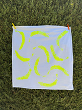 Load image into Gallery viewer, handprinted cotton dish towel with neon yellow banana print
