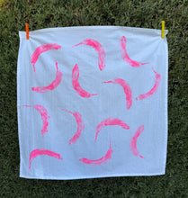 Load image into Gallery viewer, handprinted cotton dish towel with neon pink banana print
