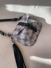 Load image into Gallery viewer, Pink and Black Embossed Reptile Small Crossbody Flap Bag
