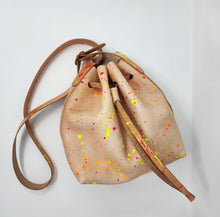 Load image into Gallery viewer, Neon Splatter Leather Drawstring Crossbody Bucket Bag
