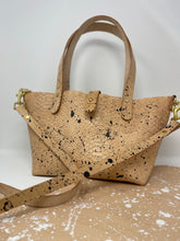 Load image into Gallery viewer, Black Splatter Veg Tan Leather Open Top Crossbody Tote
