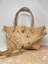 Load image into Gallery viewer, Black Splatter Veg Tan Leather Open Top Crossbody Tote
