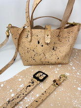 Load image into Gallery viewer, Black Splatter Veg Tan Leather Open Top Crossbody Tote
