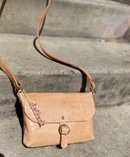 Load image into Gallery viewer, Natural Veg Tan Reptile Embossed Small Crossbody Messenger Bag
