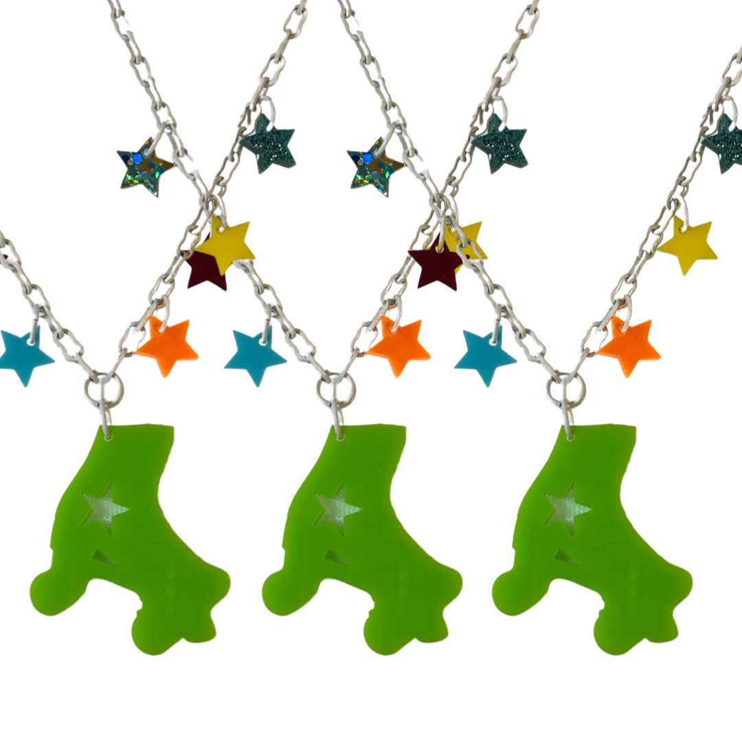 Fantastic Plastic Green Star Roller Skate Necklace - One Of a Kind!