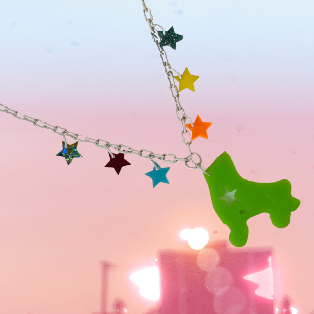 Fantastic Plastic Green Star Roller Skate Necklace - One Of a Kind!