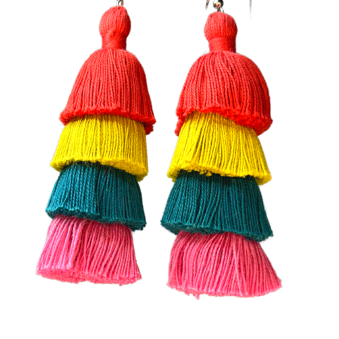 4 Tier Tassel Earrings - Spring Punch