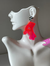 Load image into Gallery viewer, Fantastic Plastic Custom Jumbo Clear Neon Pink Rollerskate Charm Earrings - Your Choice of Post!
