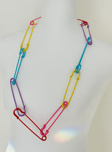 Load image into Gallery viewer, Enameled Multi-Color Jumbo Safety Pin Necklace
