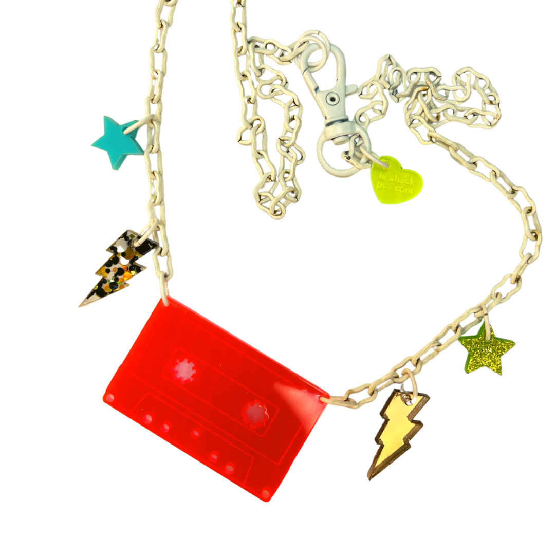 Fantastic Plastic Neon Red Cassette Necklace