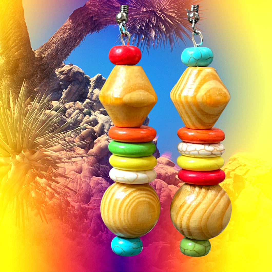 Wood Ball Candy Stack Earrings